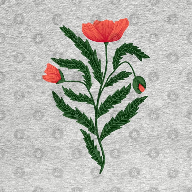 Poppy Flower 1 Green Red by DenesAnnaDesign